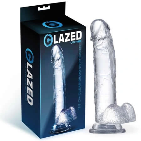dildo realista con testiculos material cristalino 15 cm con ventosa