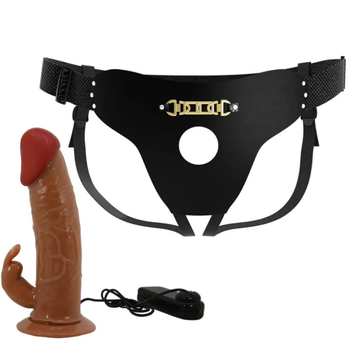 Arnés Strap On CON DILDO VIBRACIÓN 19 CM MULATO - detalle 5