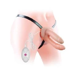 arnes con doble dildo hueco y vibracion lovetoys