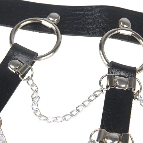 Arnés BDSM de Pecho con Cadenas Cuero Negro Sublime - detalle 4