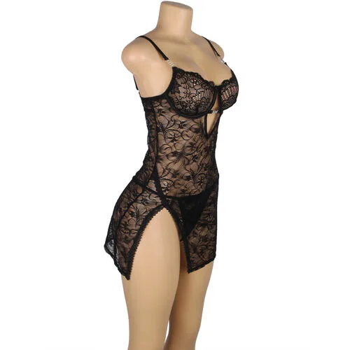 Babydoll De Encaje Con Tirantes Ajustables Negro - detalle 3