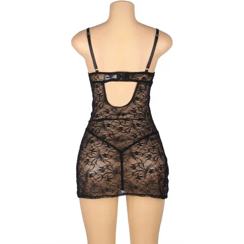 Babydoll De Encaje Con Tirantes Ajustables Negro - detalle 5