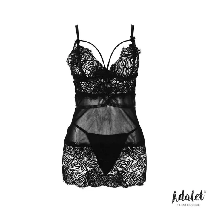Babydoll Espalda Abierta Y Tanga Negro Lila - detalle 3