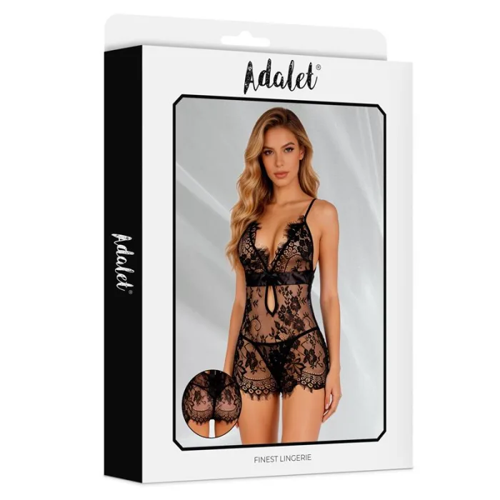Babydoll O Picardías Con Tanga Negro Fiora - detalle 3