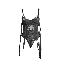 body sexy de encaje con lazos y ligas negro - detalle 3