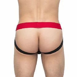 calzoncillos negros tira roja y tiras negras traseras macho - detalle 3