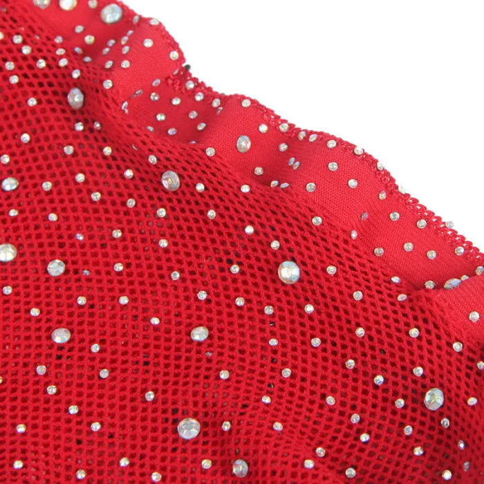 Catsuits DE REJILLA CON GUANTES Y DIAMANTES ROJO - detalle 4