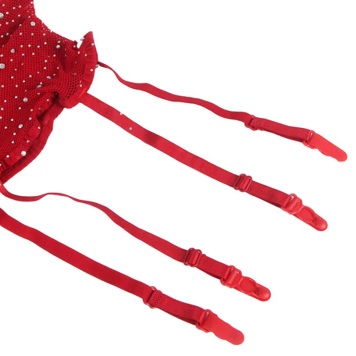 Catsuits DE REJILLA CON GUANTES Y DIAMANTES ROJO - detalle 8