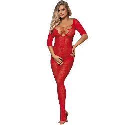 catsuits de rejilla con patron de rosas rojo talla unica