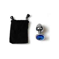 dildo anal de metal azul con bolsa secret play - detalle 2