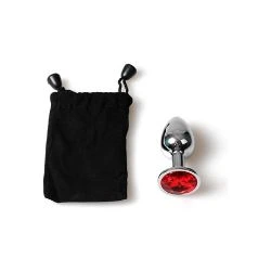 dildo anal de metal rojo con bolsa secret play - detalle 2