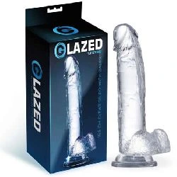 dildo realista con testiculos material cristalino 15 cm con ventosa