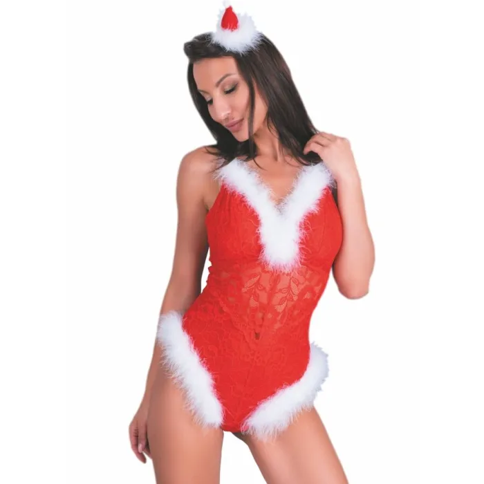 Disfraz Body Navideño Fashion Con Gorro Rojo
