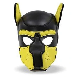 mascara de perro neopreno con hocico extraible negro y amarillo talla l - detalle 3