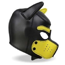 mascara de perro neopreno con hocico extraible negro y amarillo talla l - detalle 4