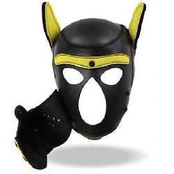mascara de perro neopreno con hocico extraible negro y amarillo talla l - detalle 5