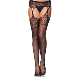 medias red encaje y liguero negro leg avenue