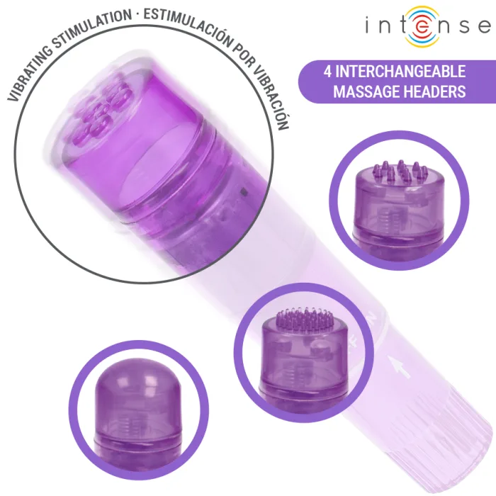 MINI MASAJEADOR CON 4 CABEZALES INTERCAMBIABLES LILA - detalle 3