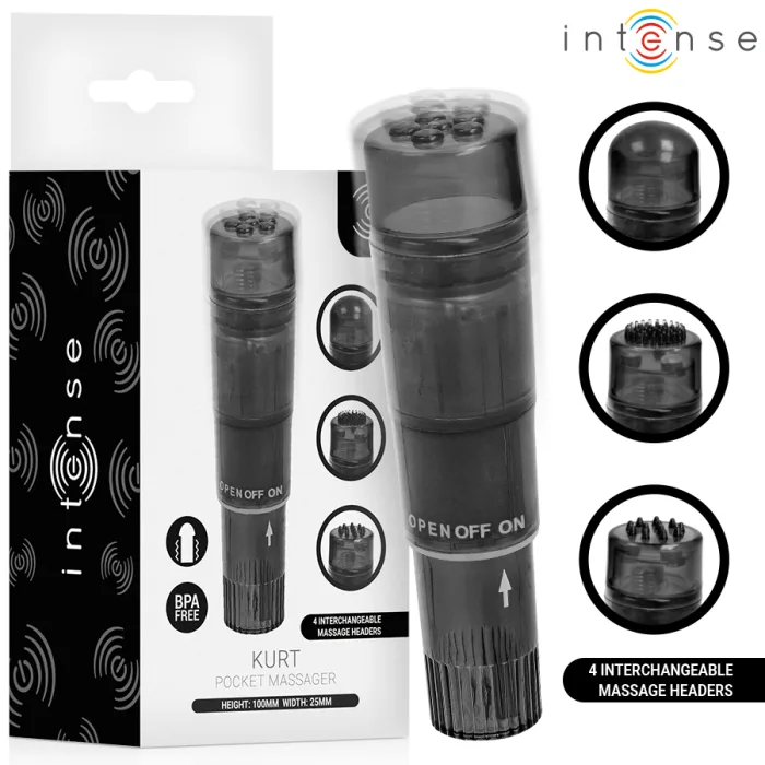 MINI MASAJEADOR CON 4 CABEZALES INTERCAMBIABLES NEGRO
