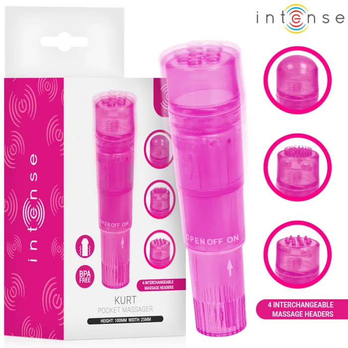 MINI MASAJEADOR CON 4 CABEZALES INTERCAMBIABLES ROSA