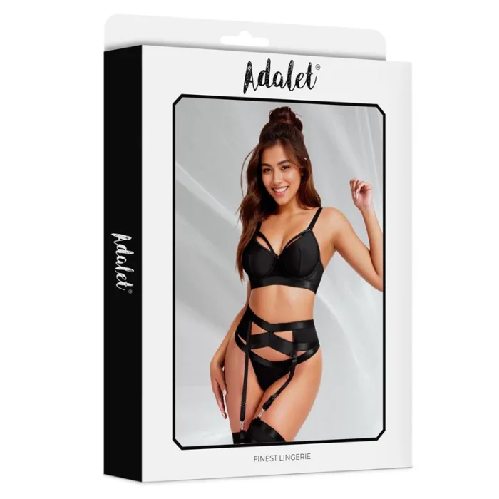 Set Sujetador Tanga Ligas Liguero Negro Audrey - detalle 3