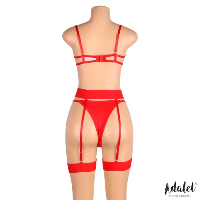 Set Sujetador Tanga Y Liguero Con Corazones Rojo Yvonne - detalle 3