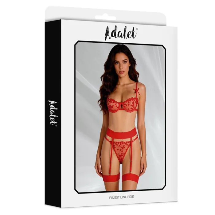 Set Sujetador Tanga Y Liguero Con Corazones Rojo Yvonne - detalle 4