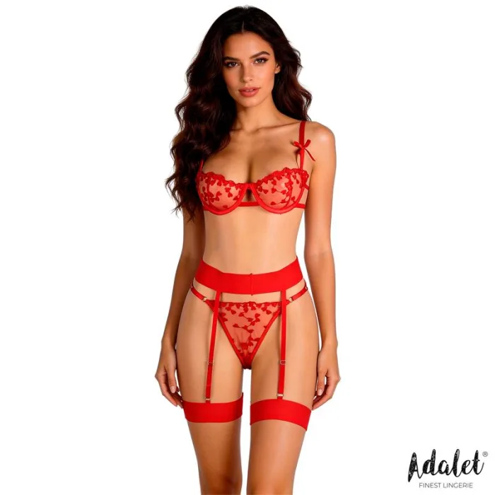 Set Sujetador Tanga y Liguero con Corazones Rojo Yvonne