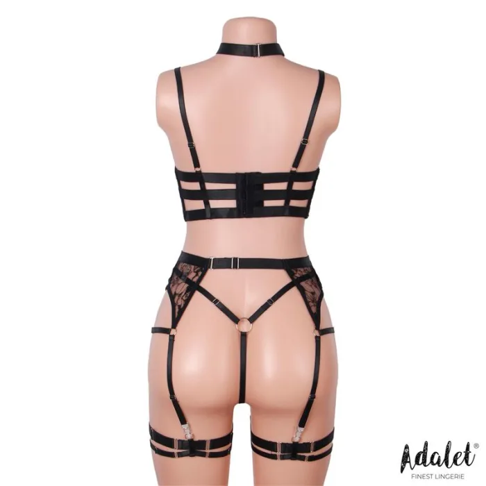 Set Sujetador Tanga Y Liguero Negro Hyacinth - detalle 2