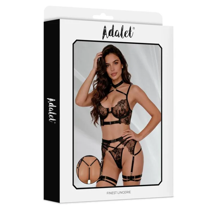 Set Sujetador Tanga Y Liguero Negro Hyacinth - detalle 3