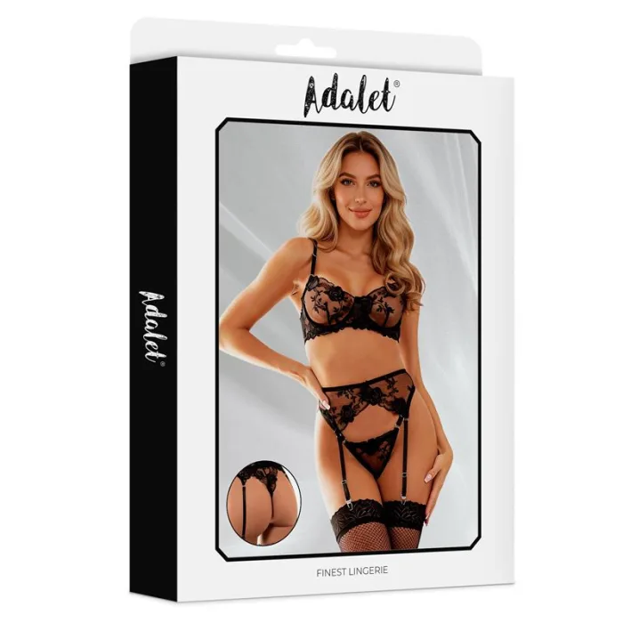 Set Sujetador Tanga Y Liguero Negro Penelope - detalle 3
