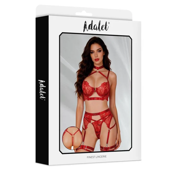 Set Sujetador Tanga Y Liguero Rojo Hyacinth - detalle 3