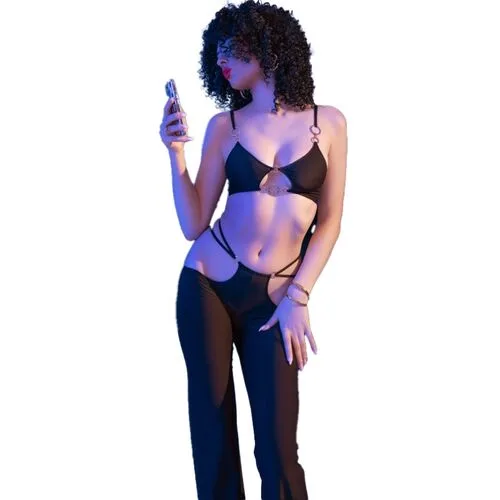 Set Top Negro Y Leggins Con Complementos Dorados - detalle 5