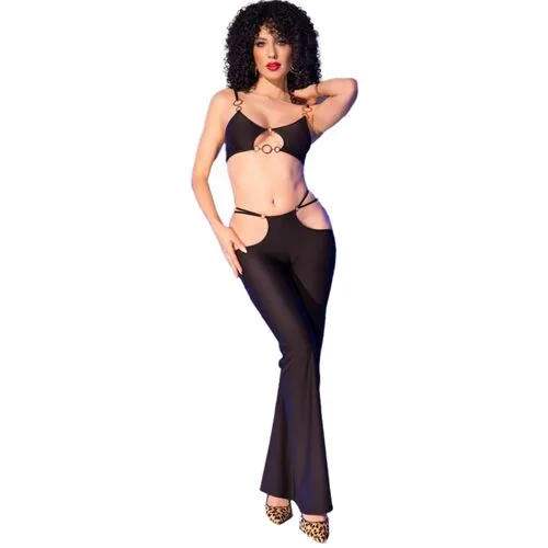 Set Top Negro y Leggins con Complementos Dorados