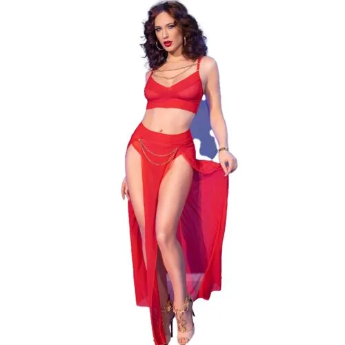 Set Top Rojo Y Leggins Con Complementos Dorados