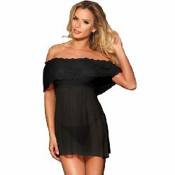 vestido corto y tanga negro vuelo pecho subblime