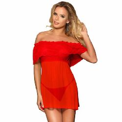 vestido corto y tanga rojo transparente subblime