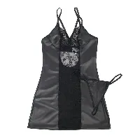 vestido de cuero negro con tanga - detalle 5