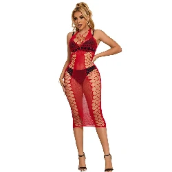 vestido rejilla rojo largo talla unica