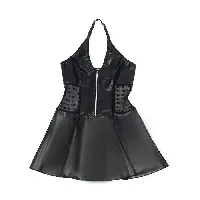 vestido sexy de cuero con cremallera negro - detalle 5