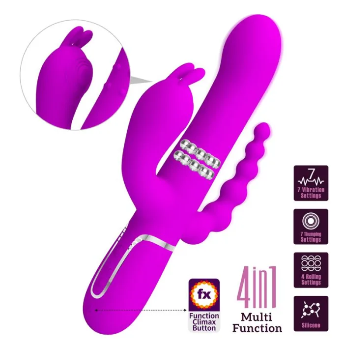 Vibrador con Bolas Rotadoras y Cadena Anal Morado