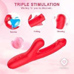 vibrador con succion y lengua flip flap 3 motores rojo - detalle 6
